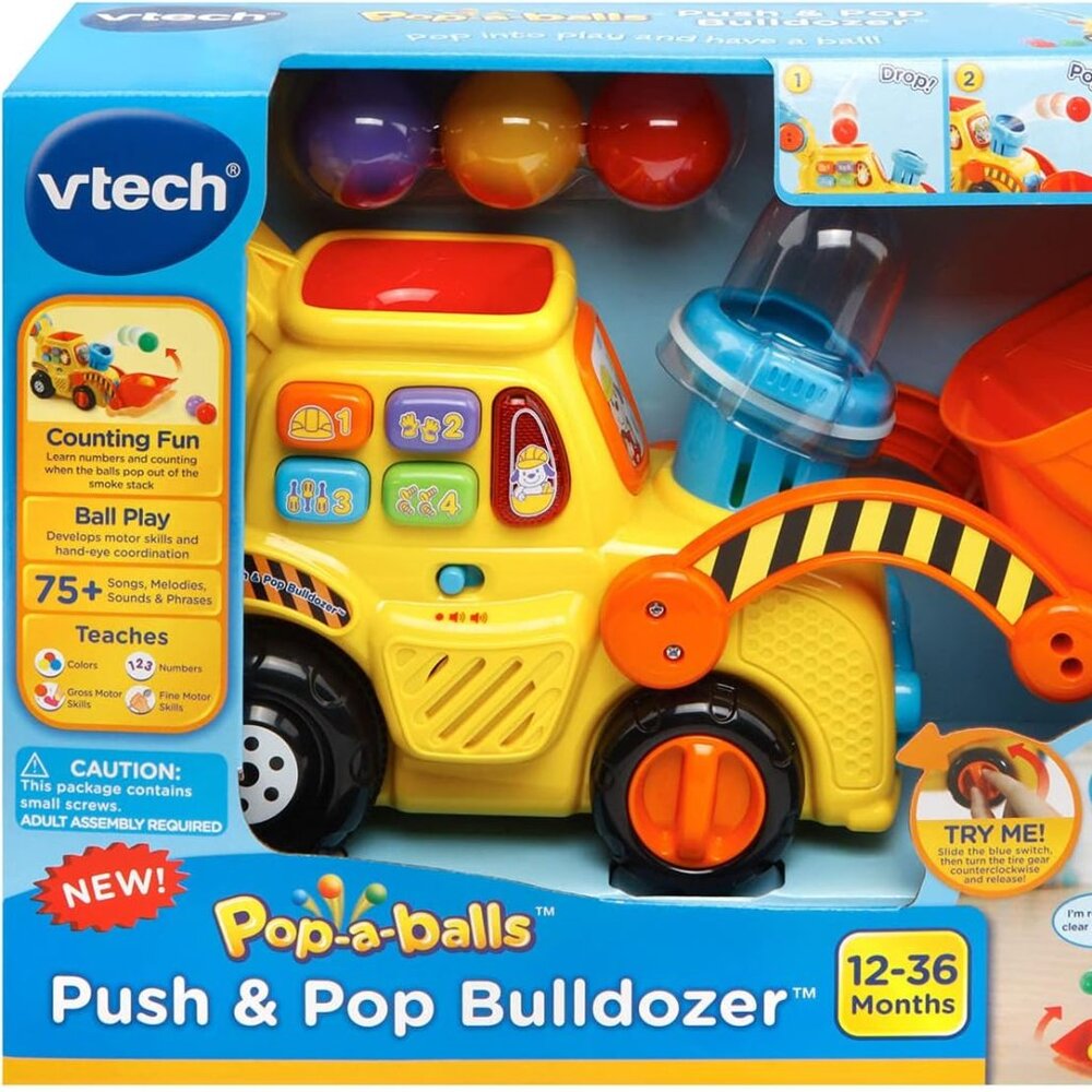 VTech Pop-a-Balls Push and Pop Bulldozer NIB